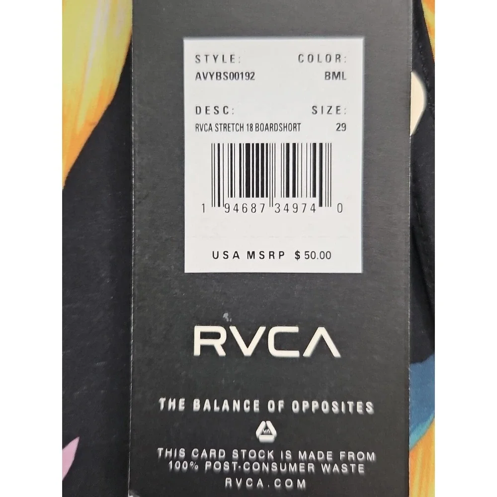RVCA Surf Board Shorts Mens Size 29 Hawaiian Hibiscus Flowers Black New With Tag
